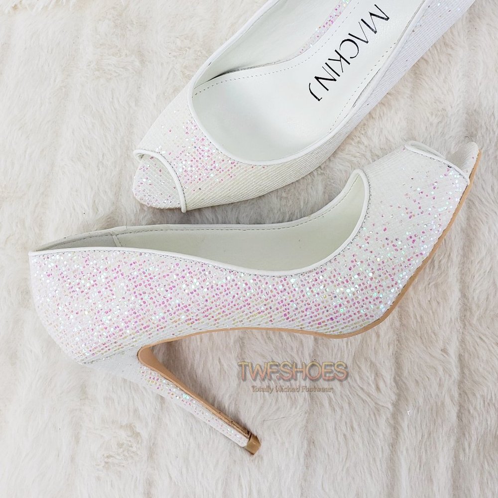 White Pink Open Toe Glitter Pump - 4" High Heels